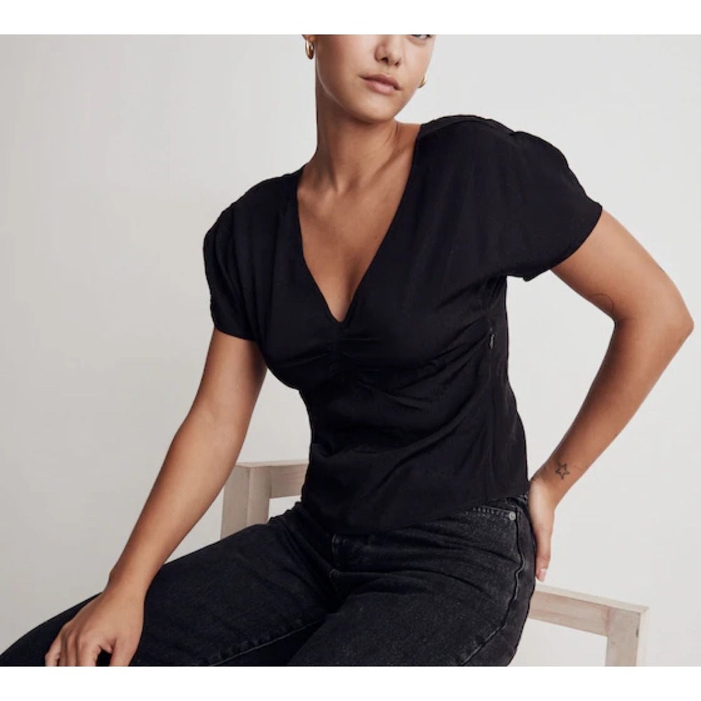 Madewell Puff-Sleeve Top in Floral Jacquard Black Size 14